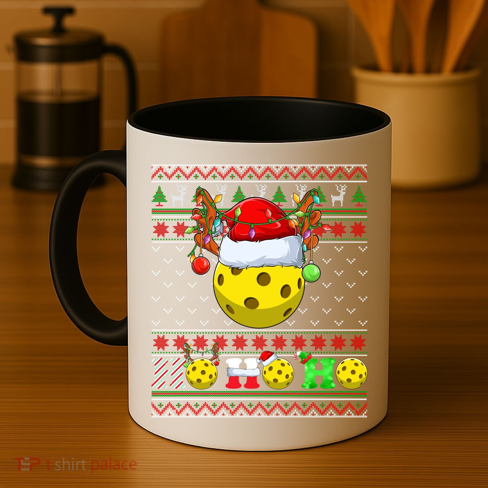 Pickleball Ball Xmas Tree Lights Ugly Christmas Sweater Gift Coffee Mug