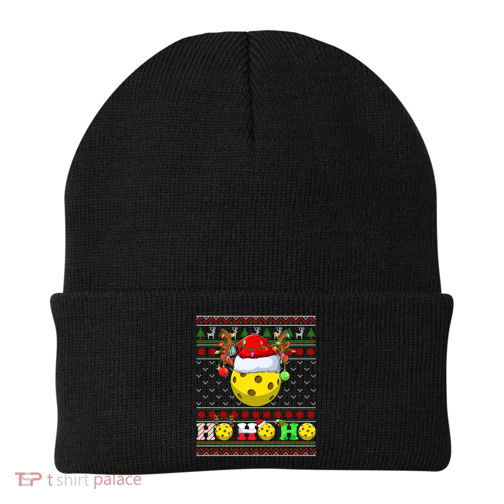 Pickleball Ball Xmas Tree Lights Ugly Christmas Sweater Gift Beanie