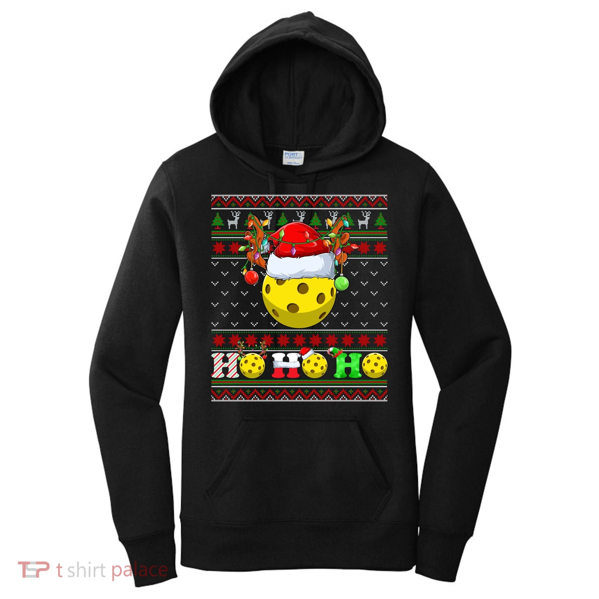 Pickleball Ball Xmas Tree Lights Ugly Christmas Sweater Gift Women's Hoodie