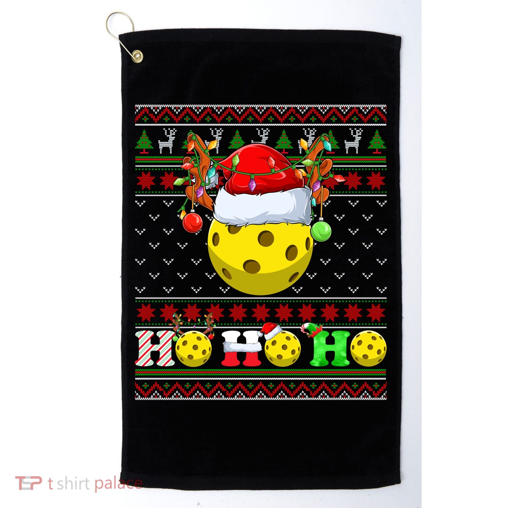 Pickleball Ball Xmas Tree Lights Ugly Christmas Sweater Gift Golf Towel