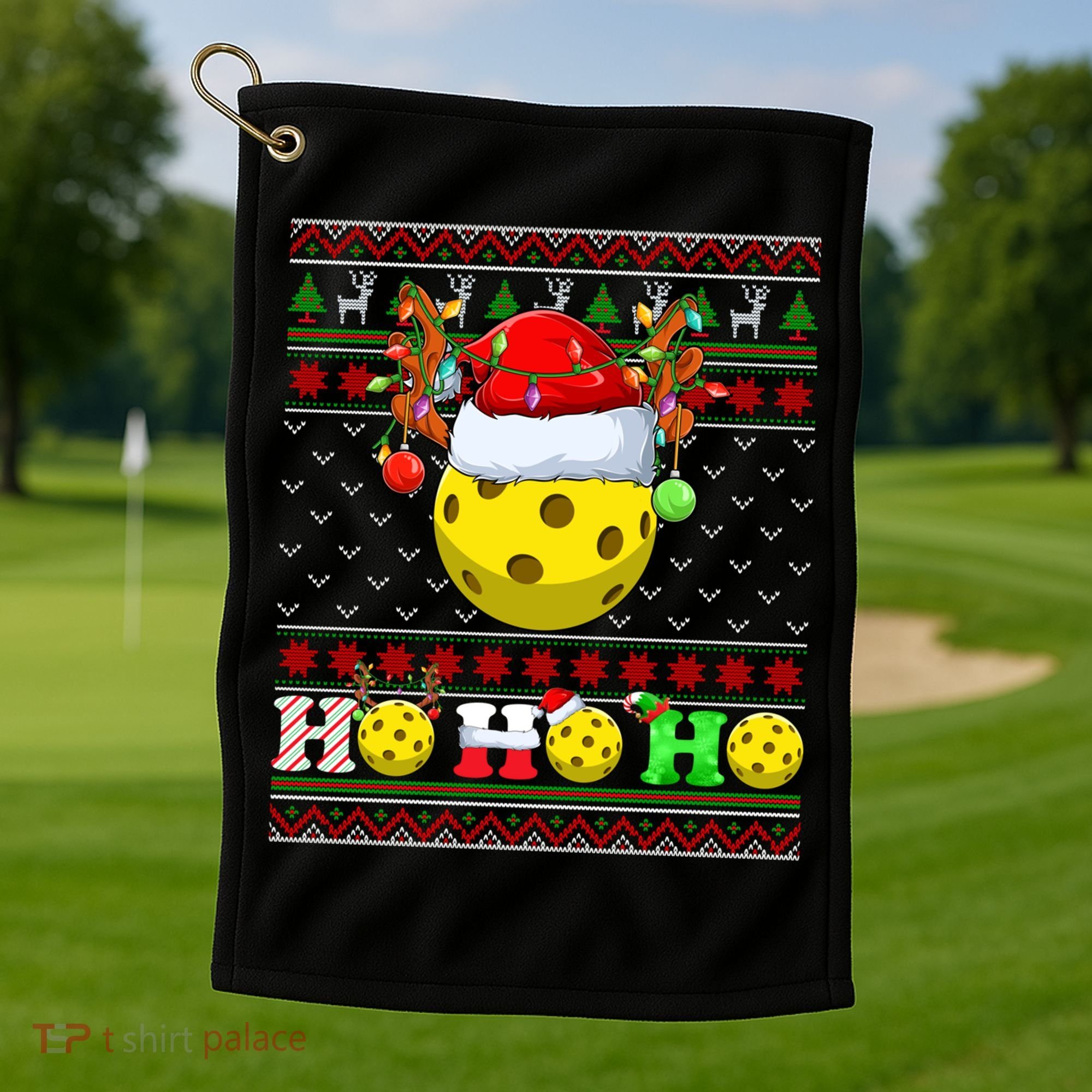 Pickleball Ball Xmas Tree Lights Ugly Christmas Sweater Gift Golf Towel