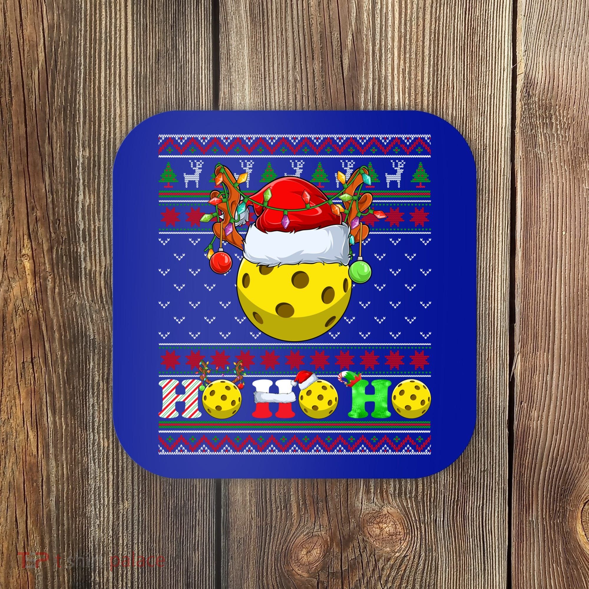 Pickleball Ball Xmas Tree Lights Ugly Christmas Sweater Gift Coaster