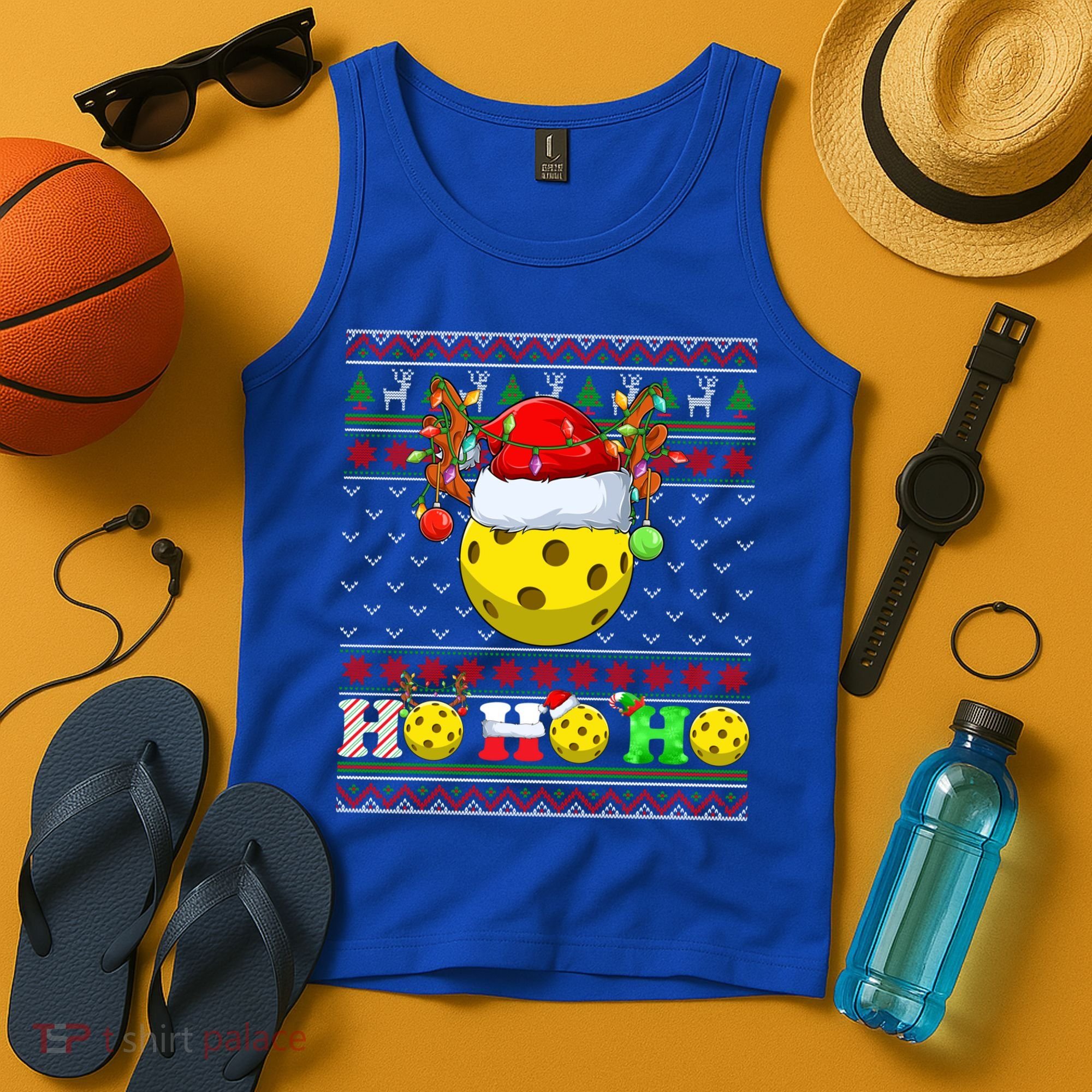 Pickleball Ball Xmas Tree Lights Ugly Christmas Sweater Gift Tank Top