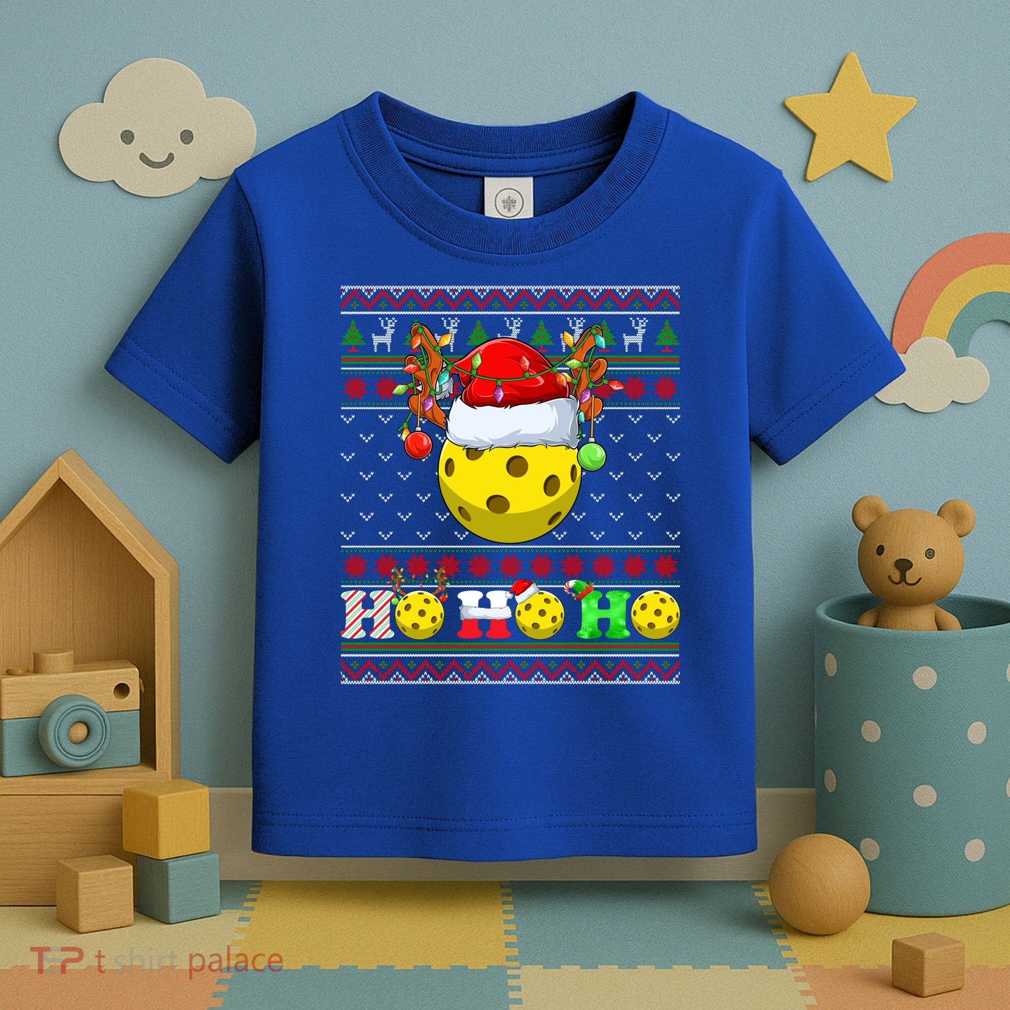 Pickleball Ball Xmas Tree Lights Ugly Christmas Sweater Gift Toddler T-Shirt