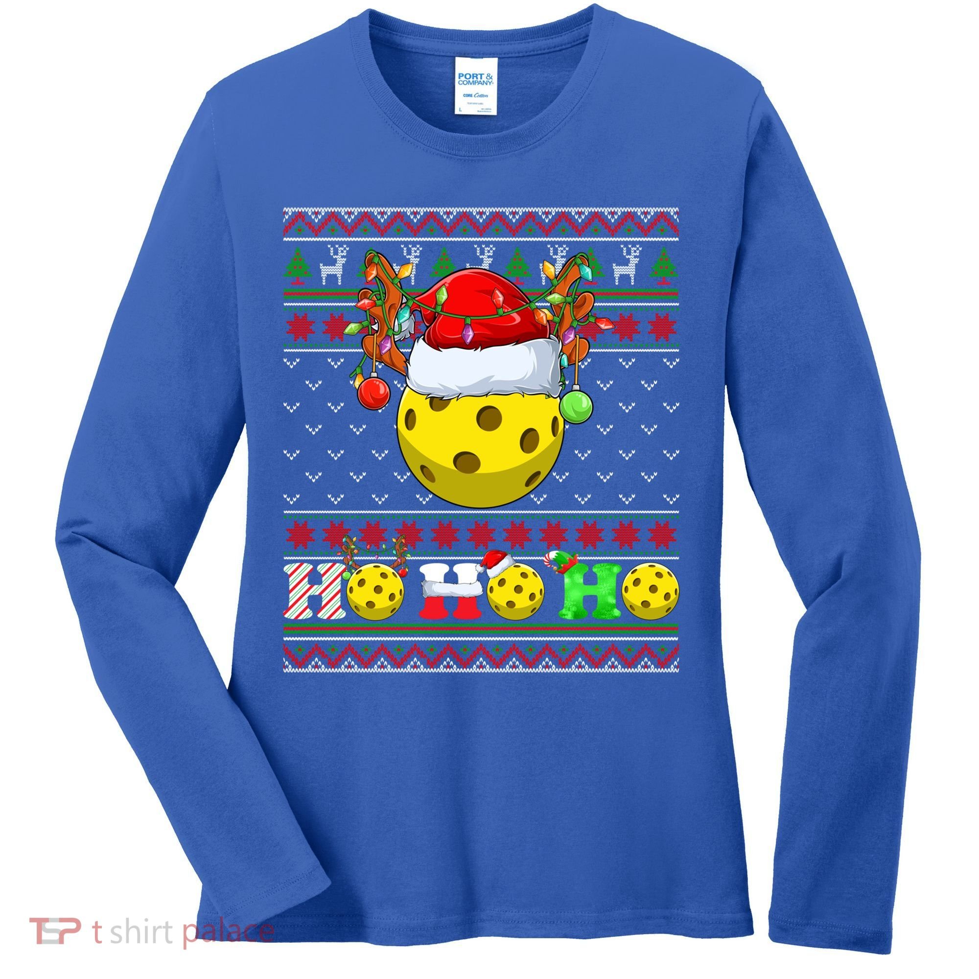 Pickleball Ball Xmas Tree Lights Ugly Christmas Sweater Gift Women's Long Sleeve Shirt