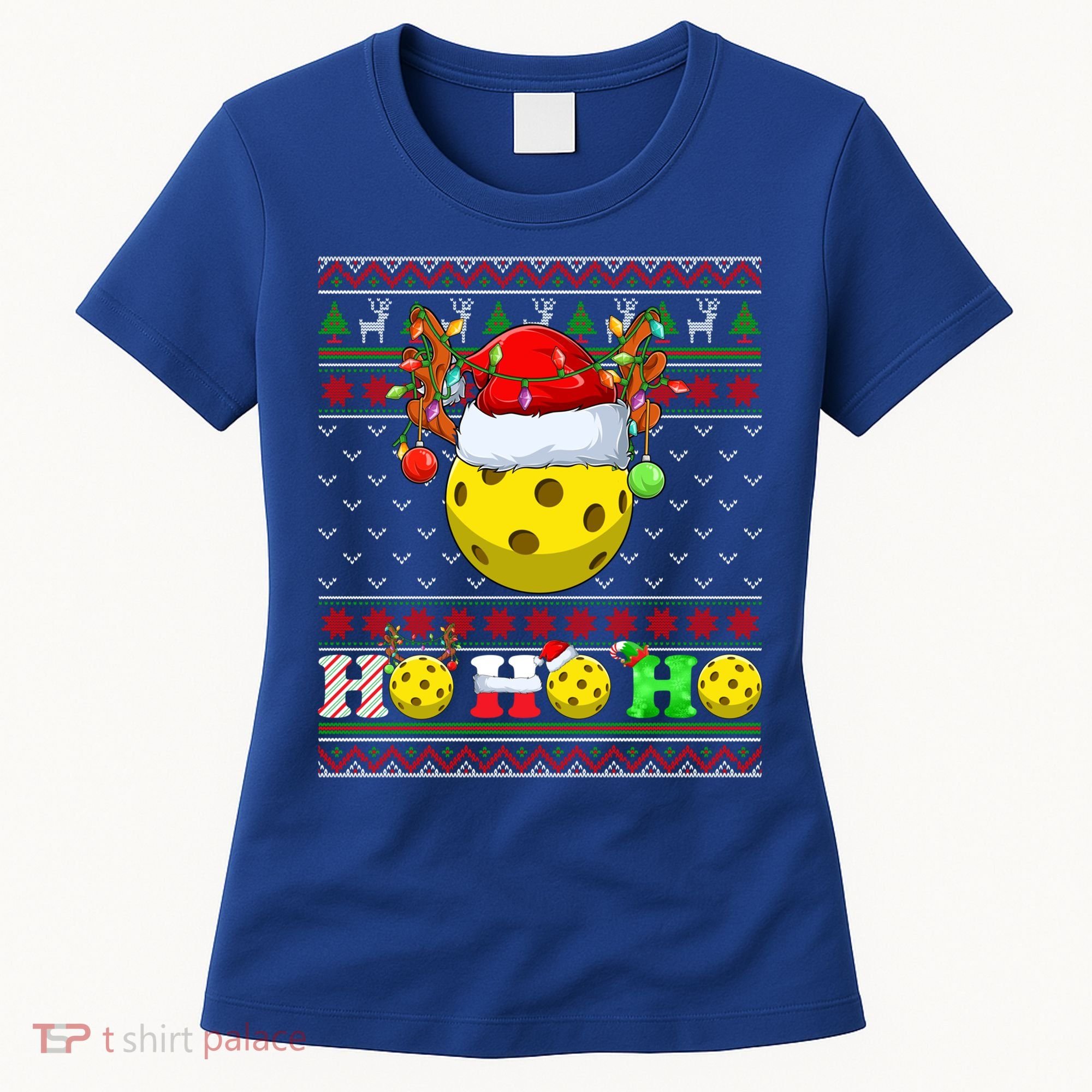 Pickleball Ball Xmas Tree Lights Ugly Christmas Sweater Gift Women's T-Shirt
