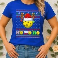 Pickleball Ball Xmas Tree Lights Ugly Christmas Sweater Gift Women's T-Shirt thumb 2