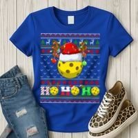 Pickleball Ball Xmas Tree Lights Ugly Christmas Sweater Gift Women's T-Shirt thumb 3
