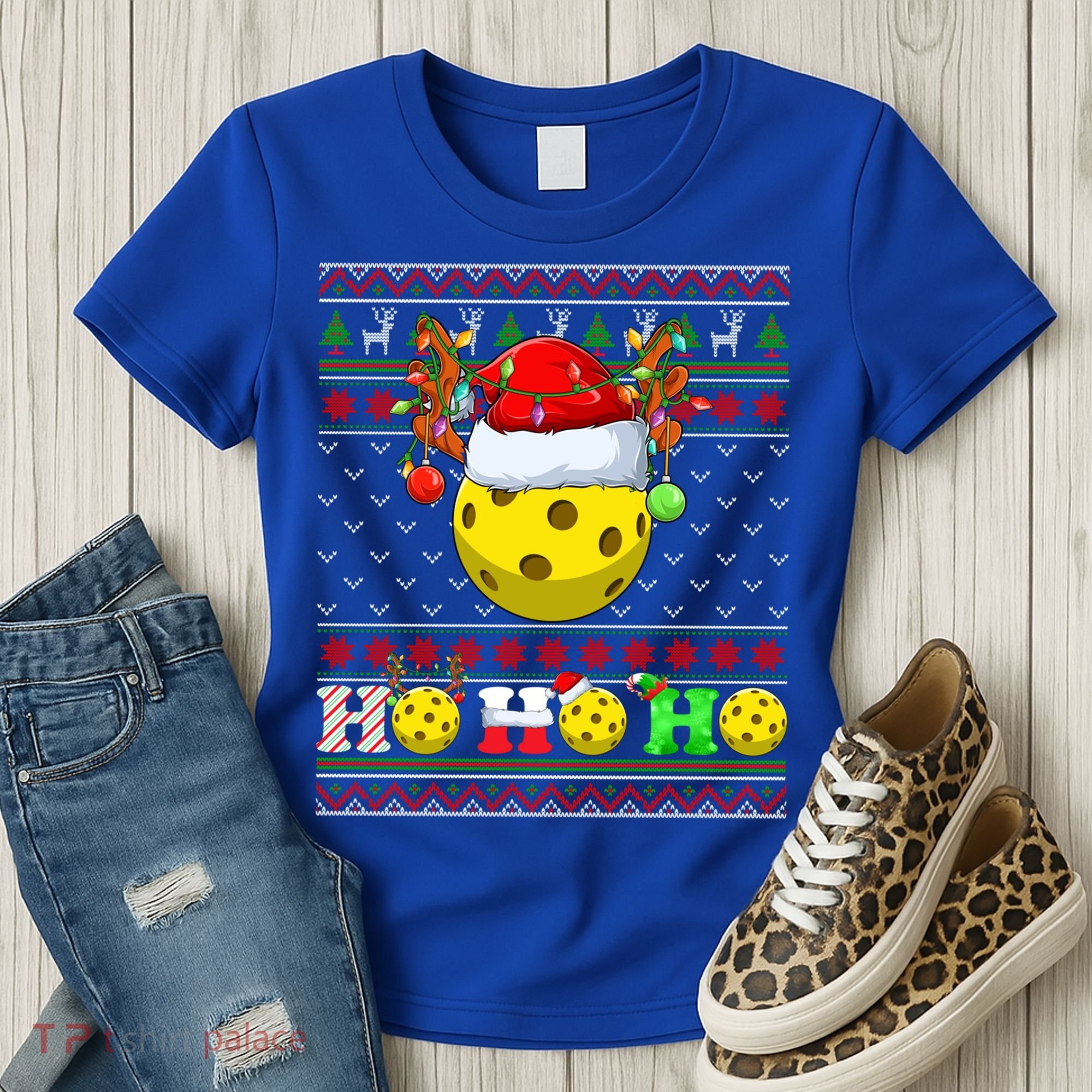 Pickleball Ball Xmas Tree Lights Ugly Christmas Sweater Gift Women's T-Shirt