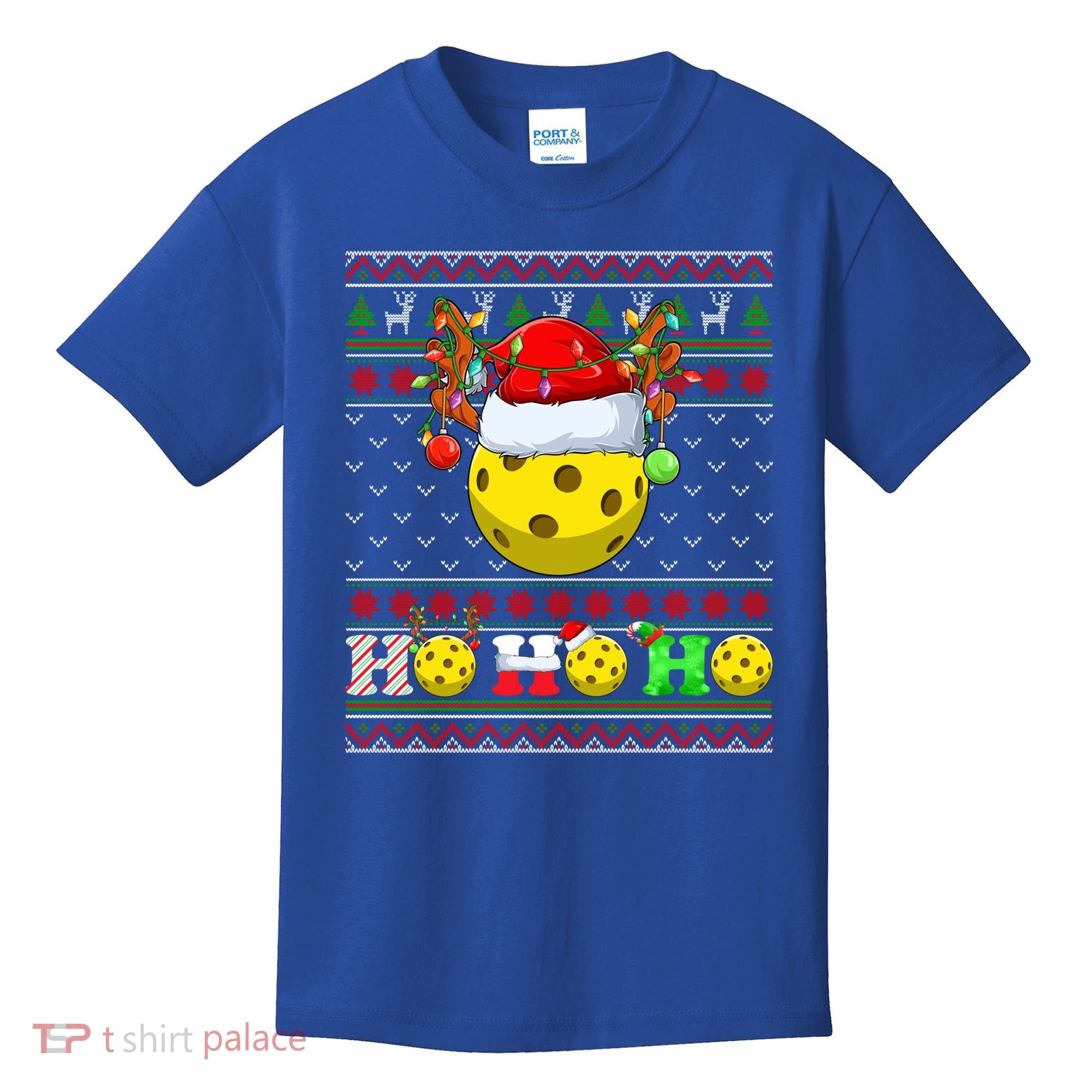 Pickleball Ball Xmas Tree Lights Ugly Christmas Sweater Gift Kids T-Shirt