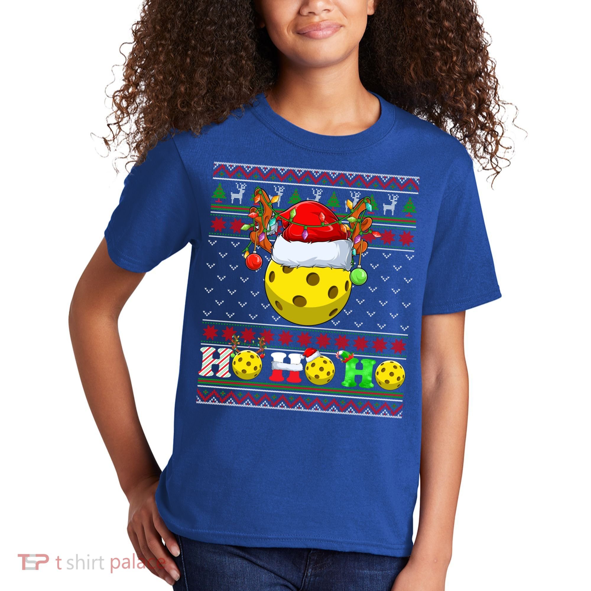 Pickleball Ball Xmas Tree Lights Ugly Christmas Sweater Gift Kids T-Shirt
