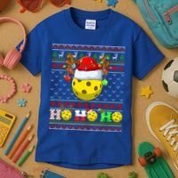 Pickleball Ball Xmas Tree Lights Ugly Christmas Sweater Gift Kids T-Shirt thumb 3