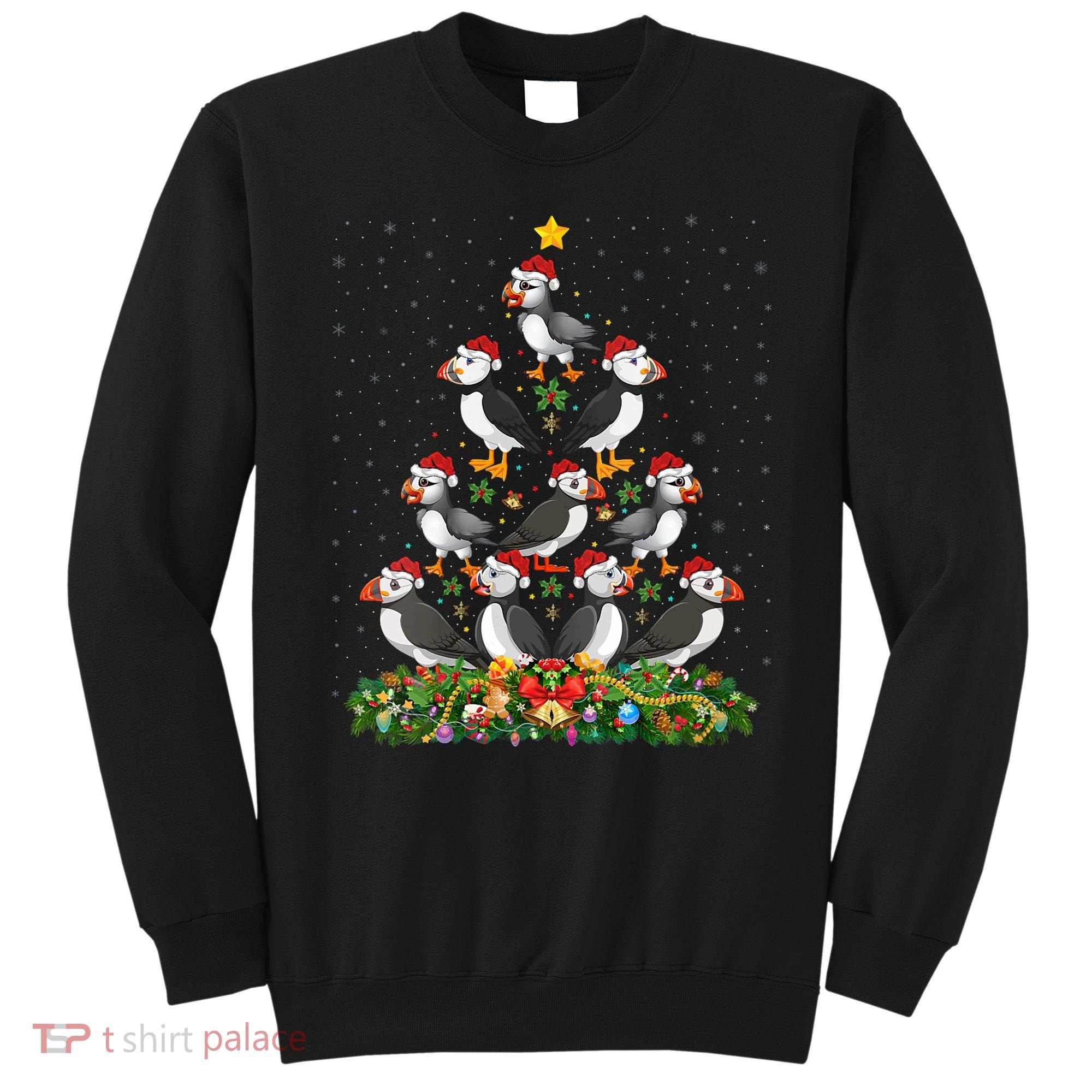 Puffin Bird Xmas Tree Gift Santa Hat Puffin Christmas Vneck Sweatshirt