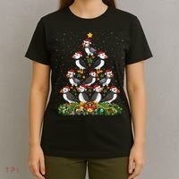 Puffin Bird Xmas Tree Gift Santa Hat Puffin Christmas Vneck T-Shirt thumb 4