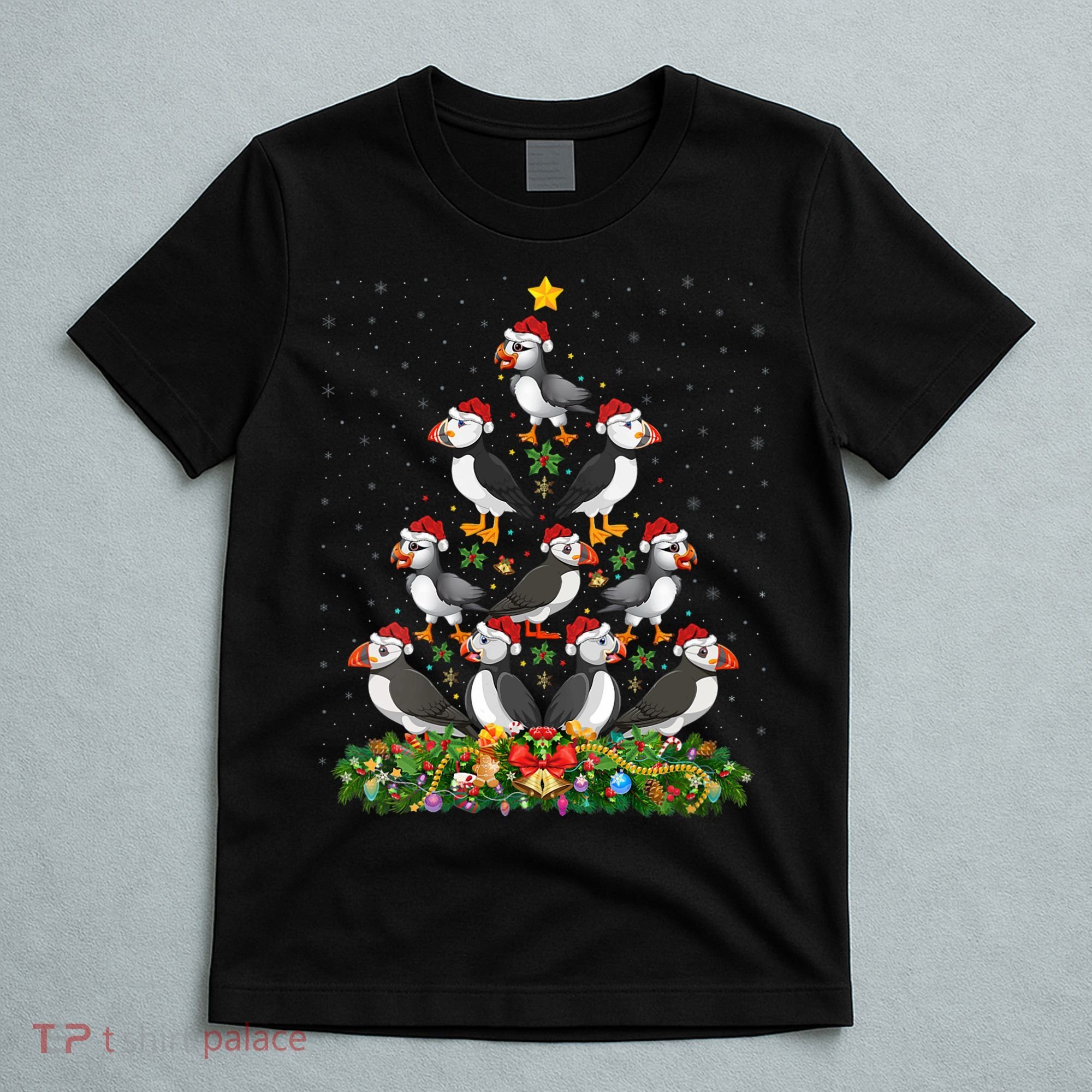 Puffin Bird Xmas Tree Gift Santa Hat Puffin Christmas Vneck T-Shirt