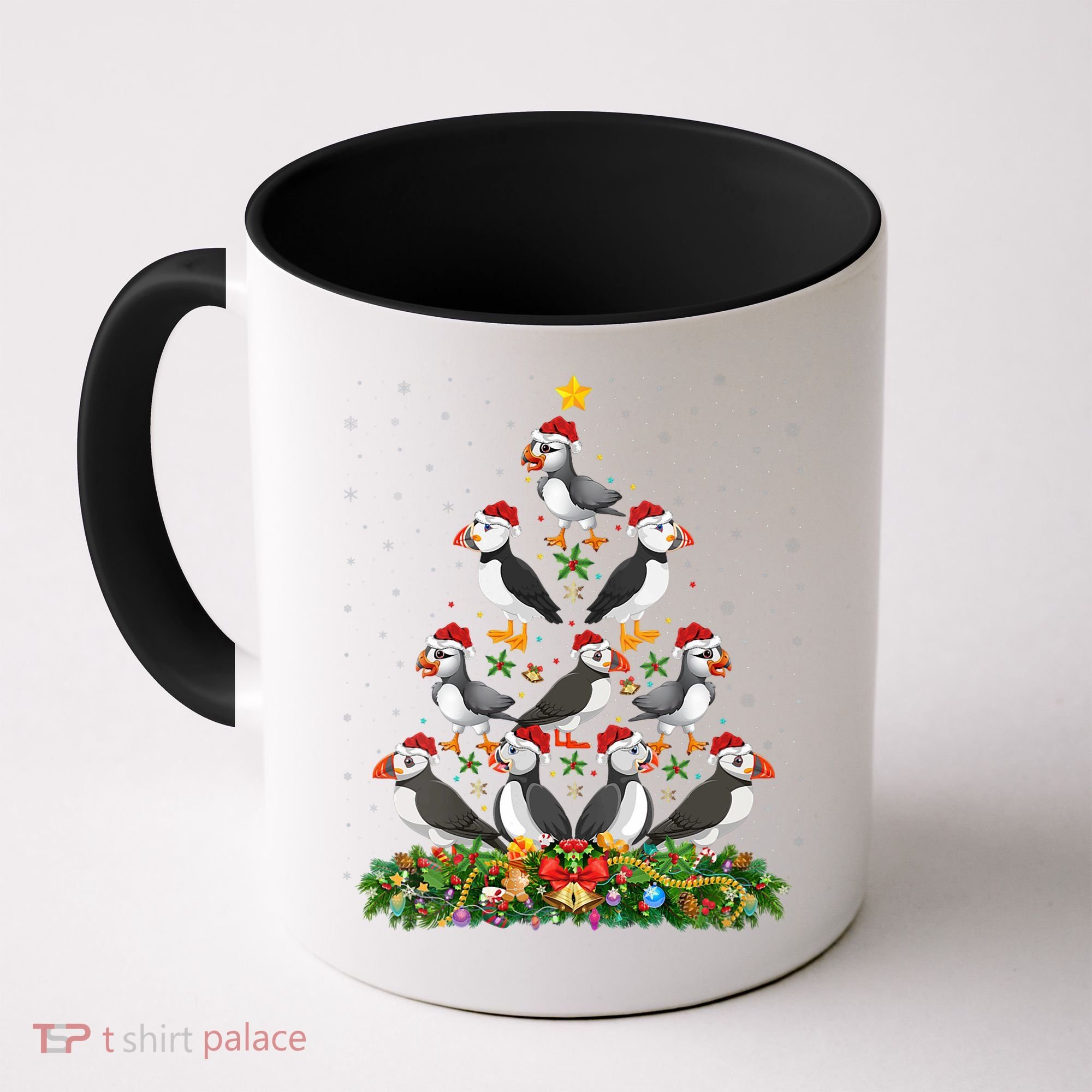 Puffin Bird Xmas Tree Gift Santa Hat Puffin Christmas Vneck Coffee Mug