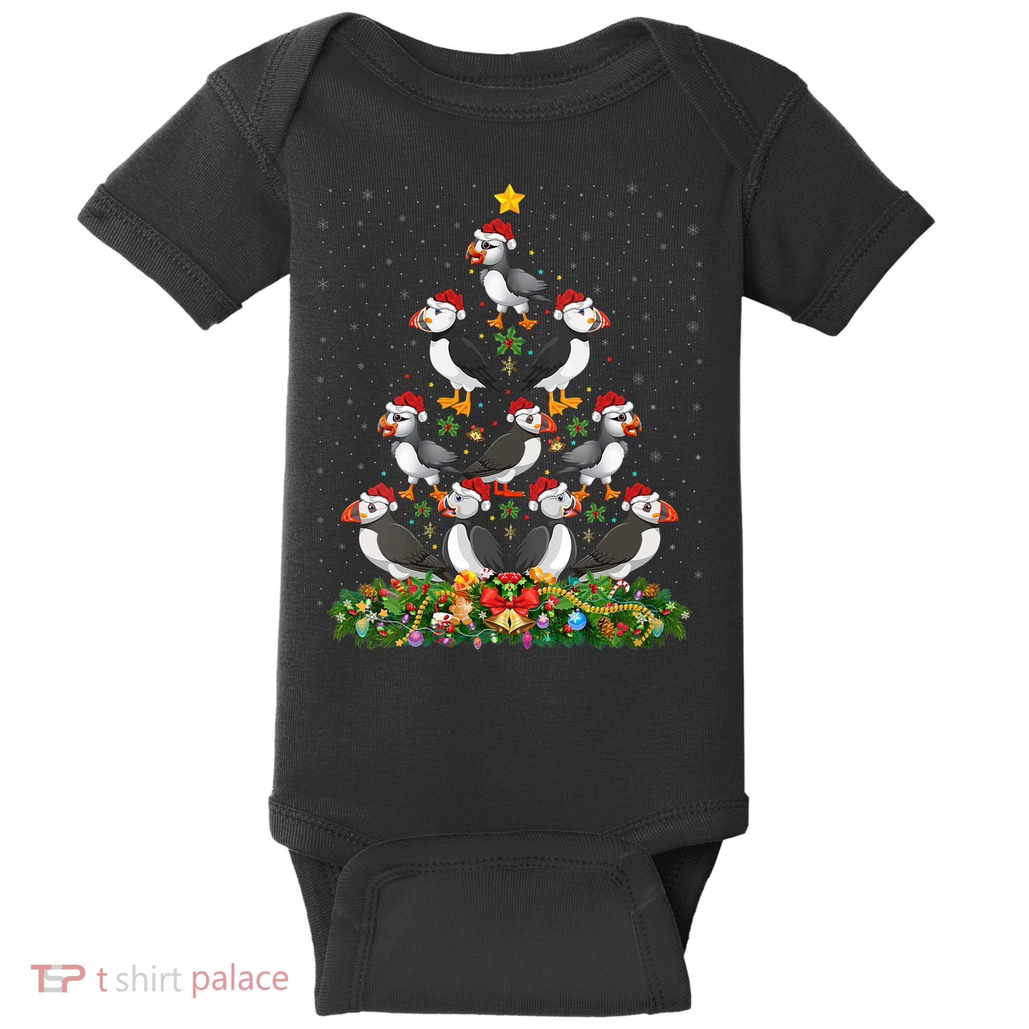 Puffin Bird Xmas Tree Gift Santa Hat Puffin Christmas Vneck Baby Bodysuit