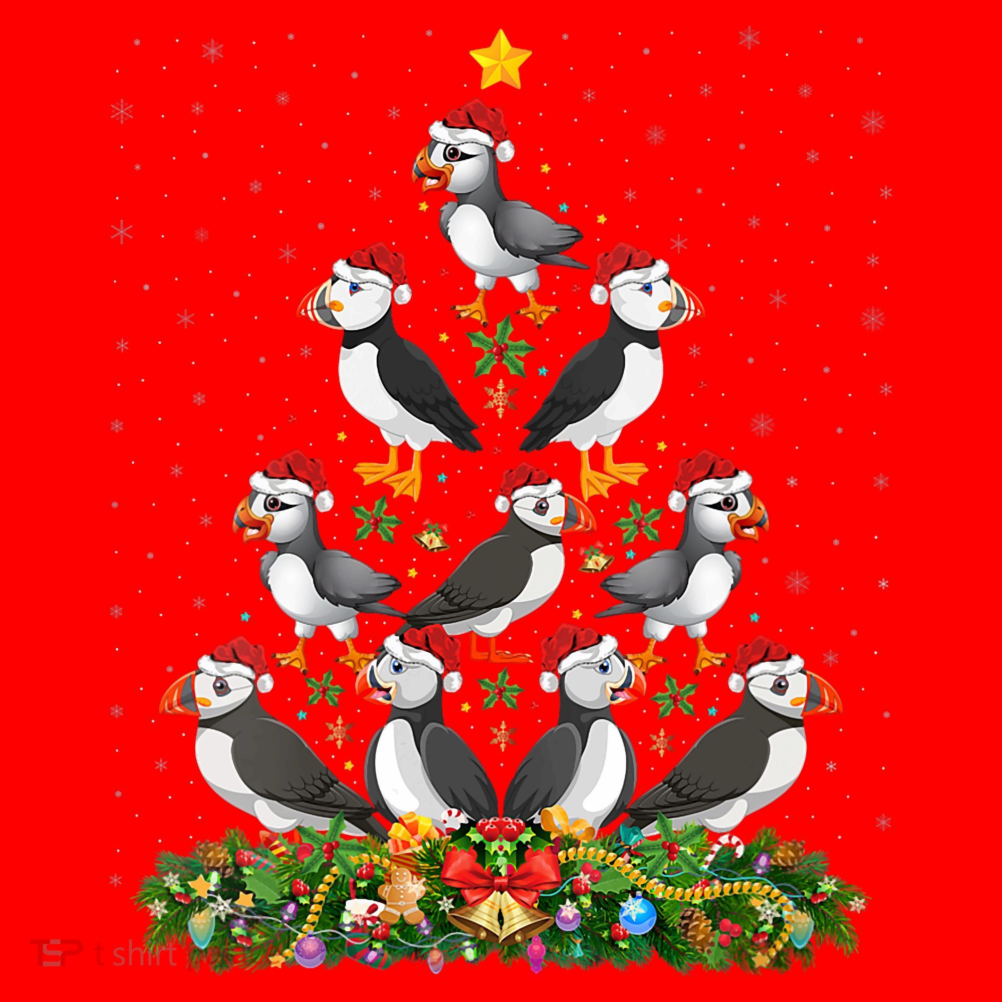 Puffin Bird Xmas Tree Gift Santa Hat Puffin Christmas Vneck Santa Hat