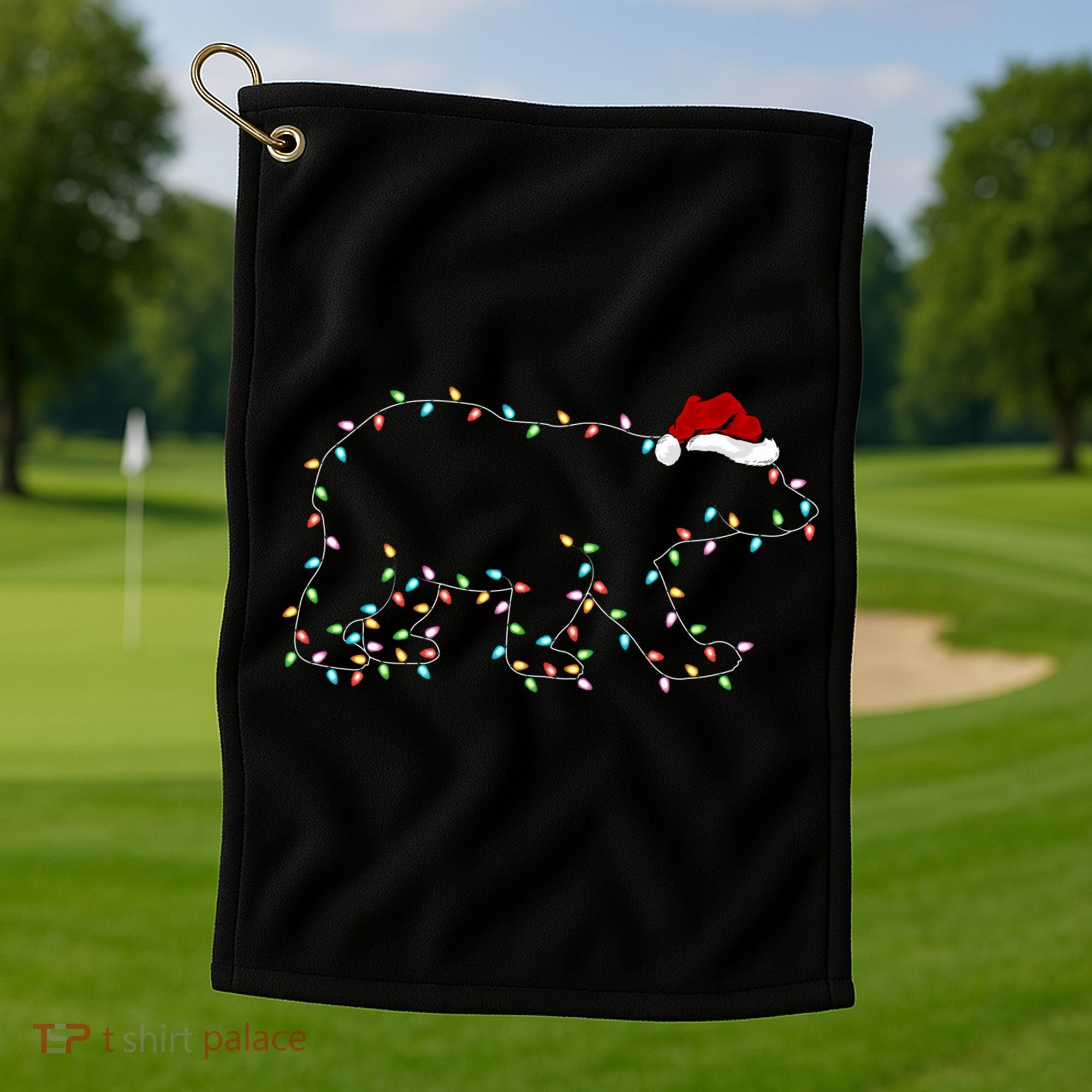 Polar Bear Xmas Lighting Santa Hat Polar Bear Christmas Funny Gift Golf Towel