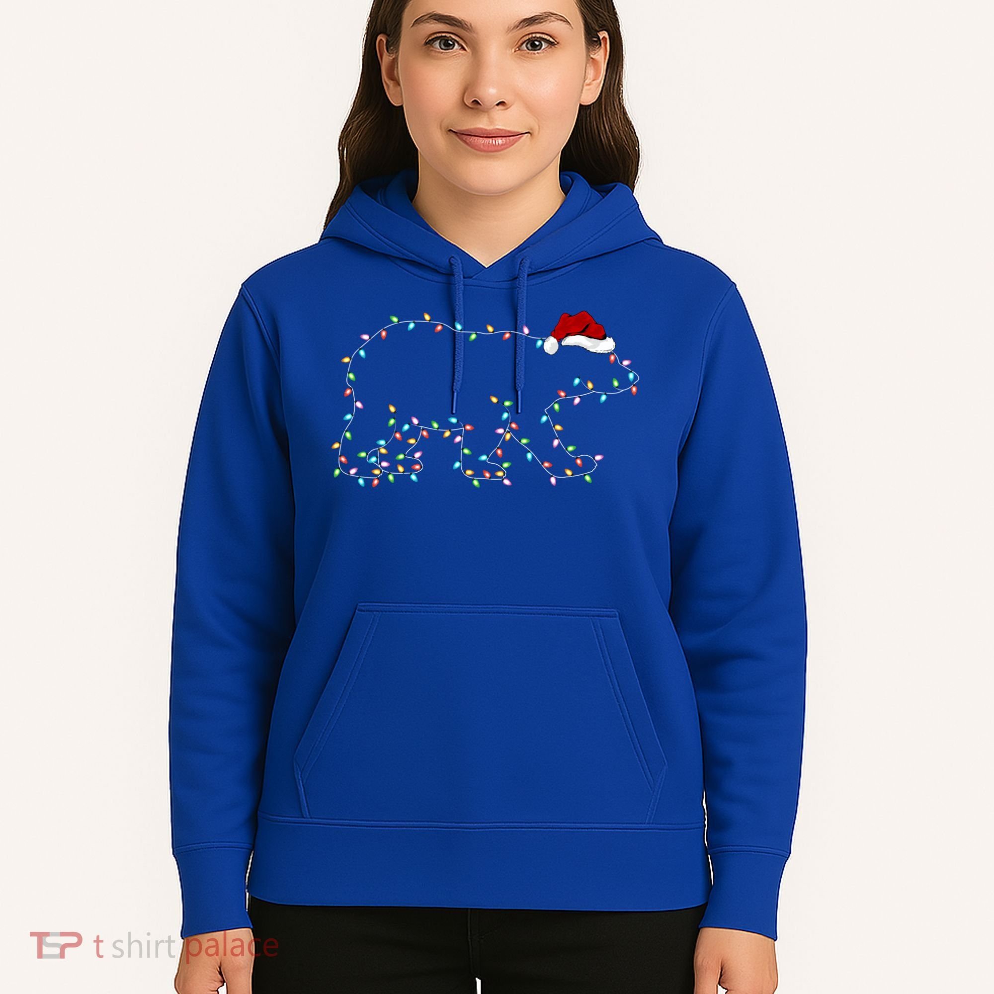 Polar Bear Xmas Lighting Santa Hat Polar Bear Christmas Funny Gift Hoodie