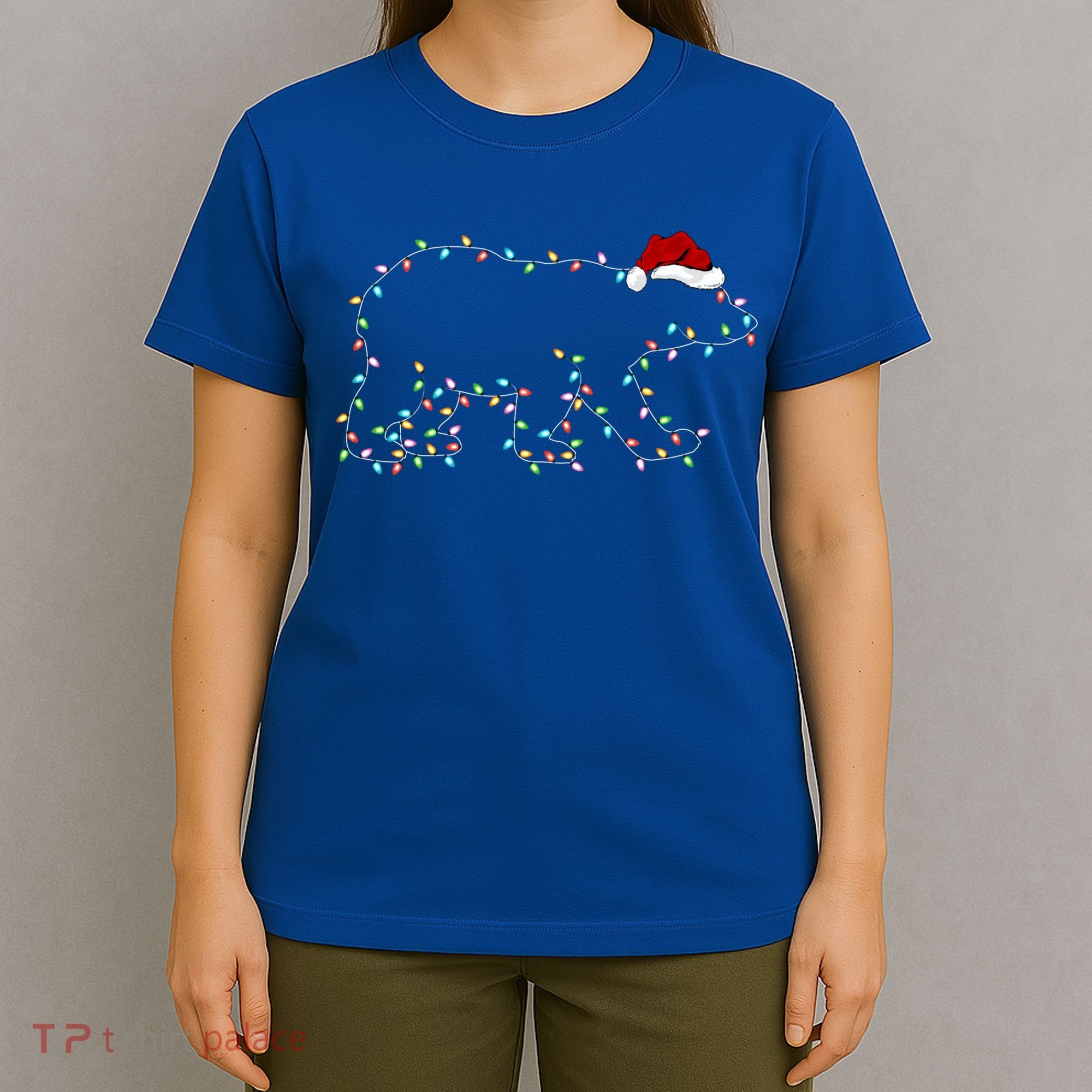 Polar Bear Xmas Lighting Santa Hat Polar Bear Christmas Funny Gift T-Shirt