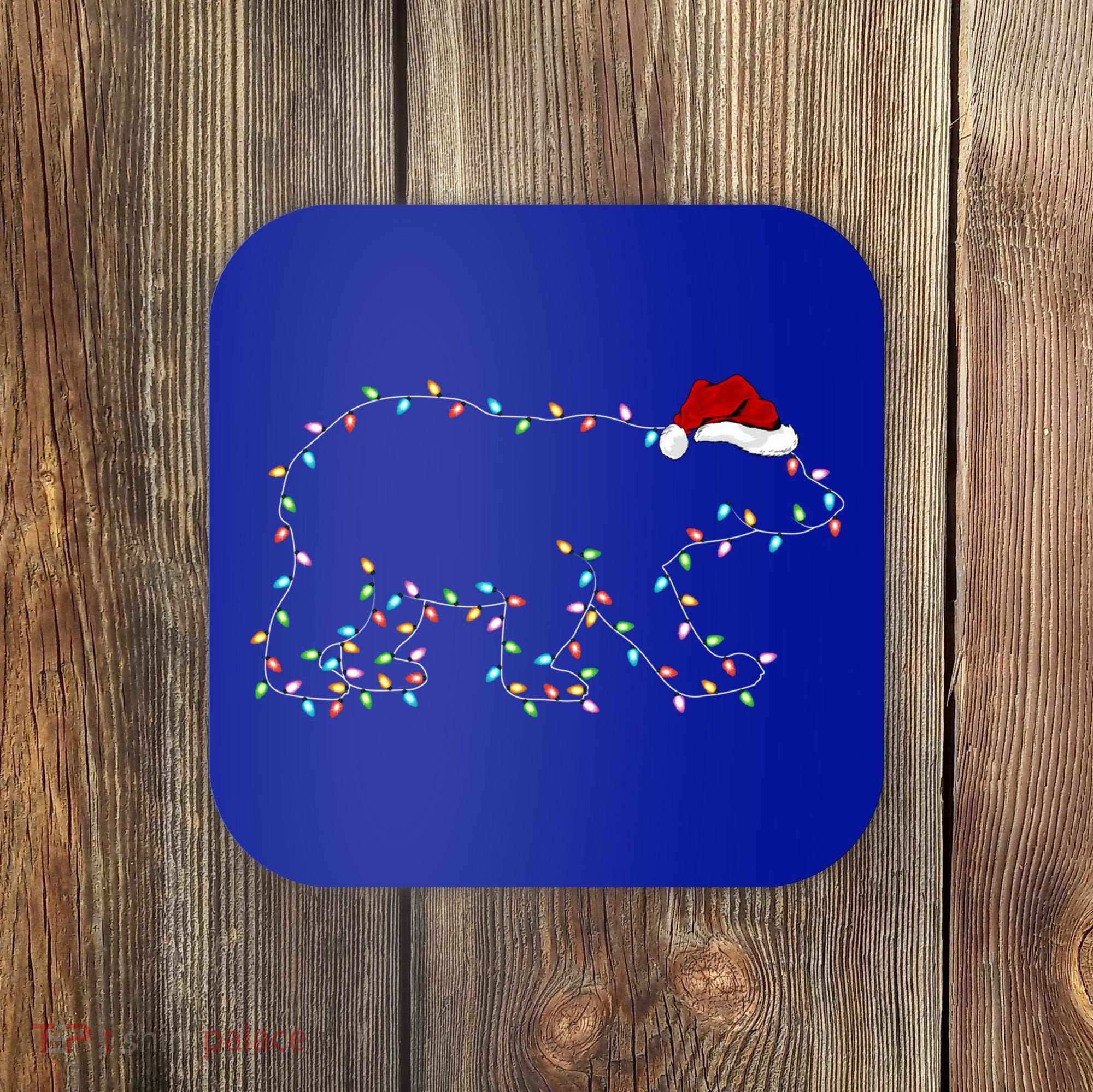 Polar Bear Xmas Lighting Santa Hat Polar Bear Christmas Funny Gift Coaster