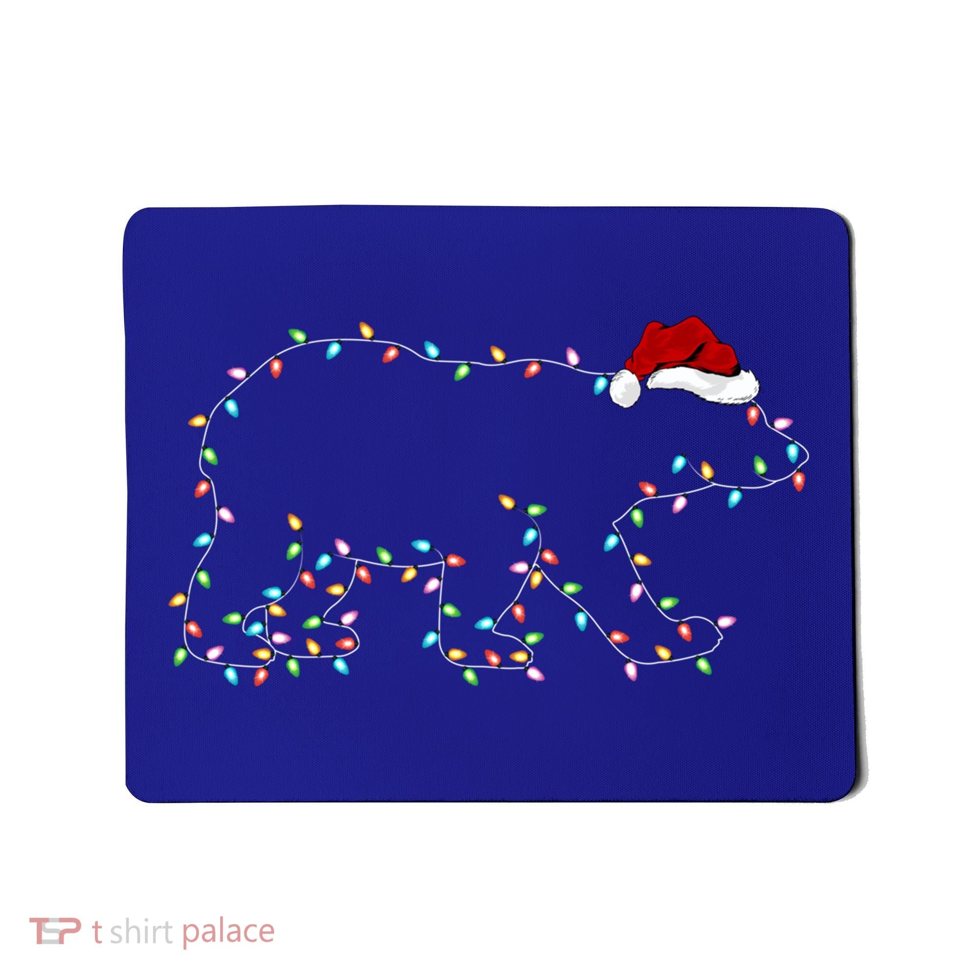 Polar Bear Xmas Lighting Santa Hat Polar Bear Christmas Funny Gift Mousepad