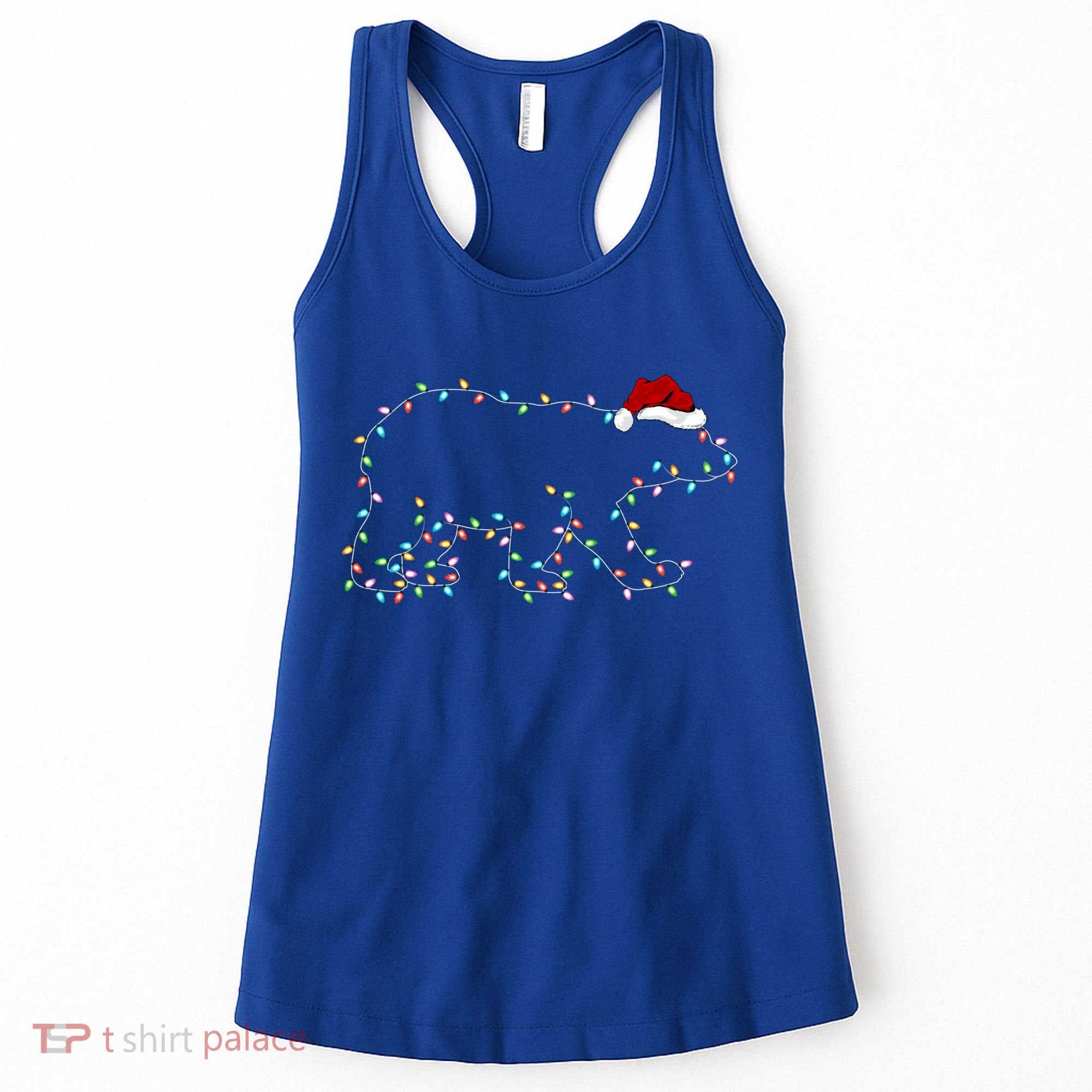 Polar Bear Xmas Lighting Santa Hat Polar Bear Christmas Funny Gift Women's Tank Top