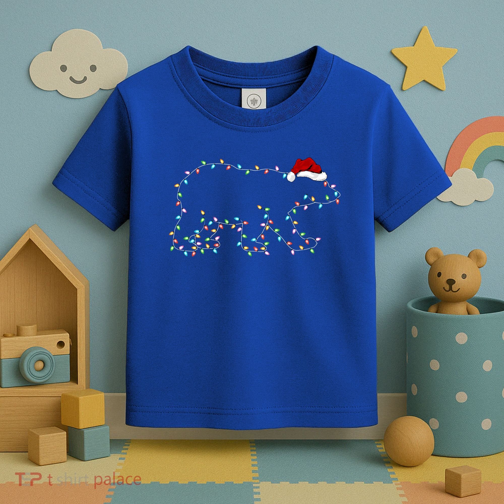 Polar Bear Xmas Lighting Santa Hat Polar Bear Christmas Funny Gift Toddler T-Shirt