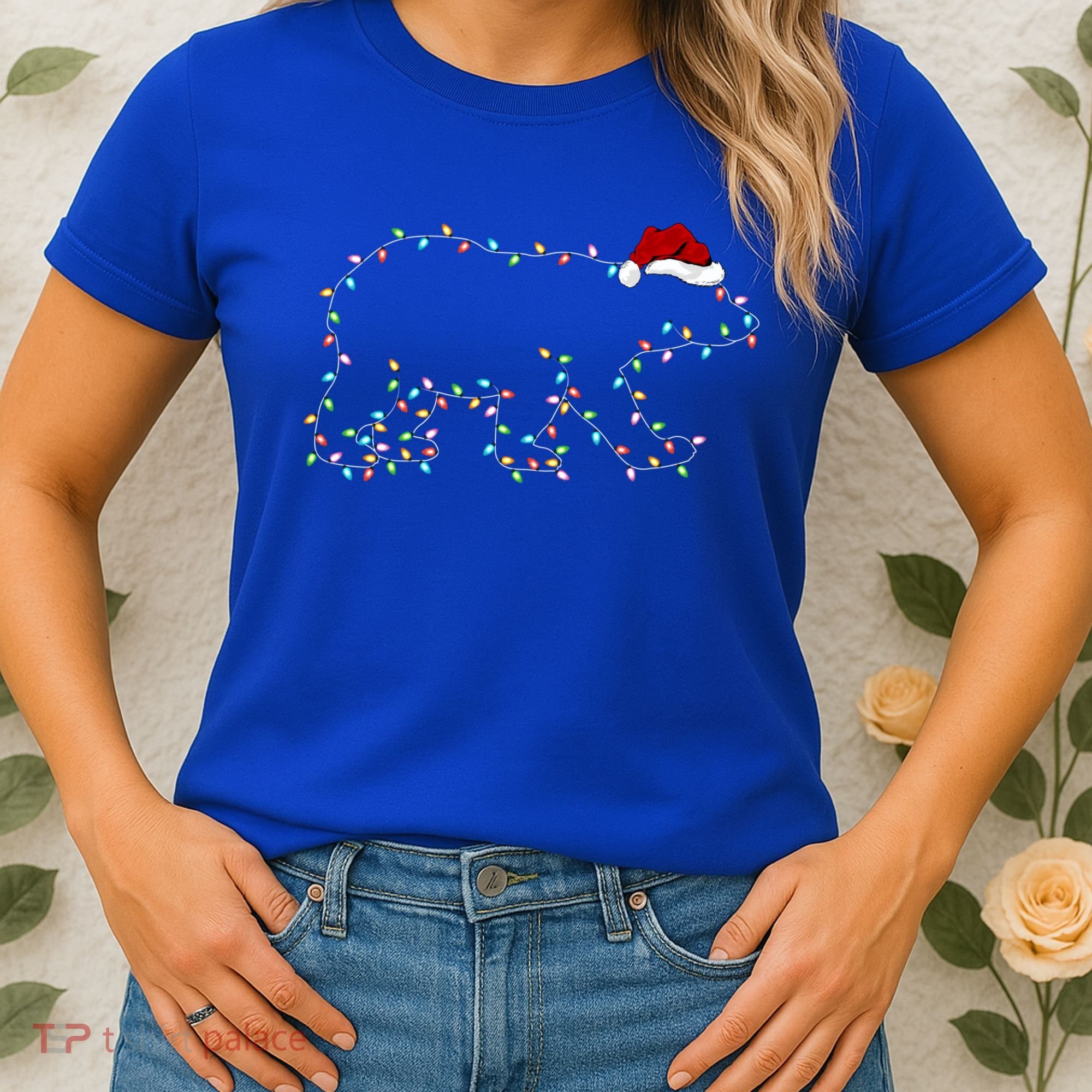 Polar Bear Xmas Lighting Santa Hat Polar Bear Christmas Funny Gift Women's T-Shirt