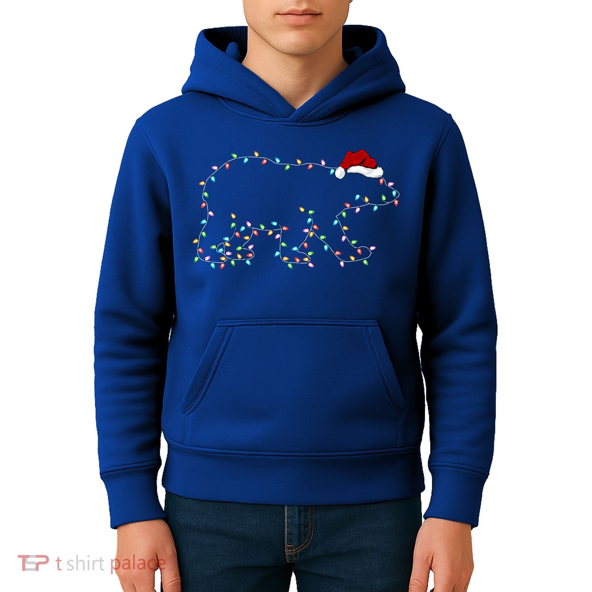 Polar Bear Xmas Lighting Santa Hat Polar Bear Christmas Funny Gift Kids Hoodie
