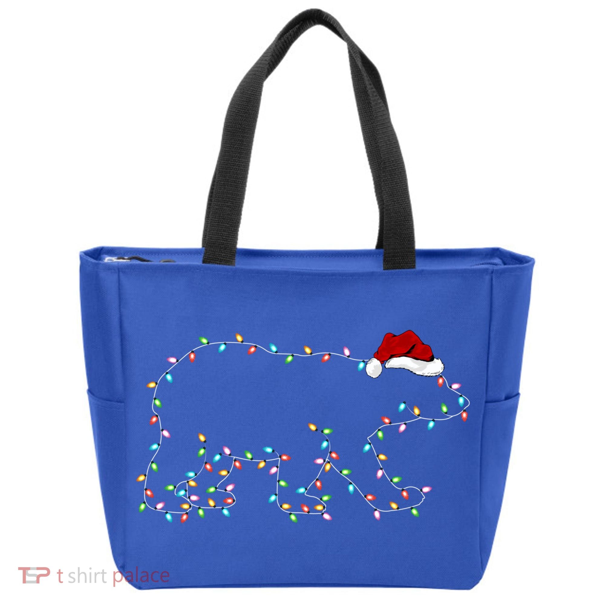 Polar Bear Xmas Lighting Santa Hat Polar Bear Christmas Funny Gift Tote Bag