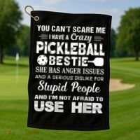 PICKLEBALL Bestie You Can’t Scare Me Golf Towel thumb 1