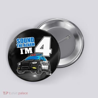 Police Car 4th Birthday Boy 4 Cop Policeman Officer Four Button