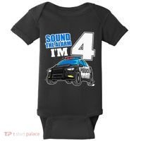 Police Car 4th Birthday Boy 4 Cop Policeman Officer Four Baby Bodysuit thumb 0