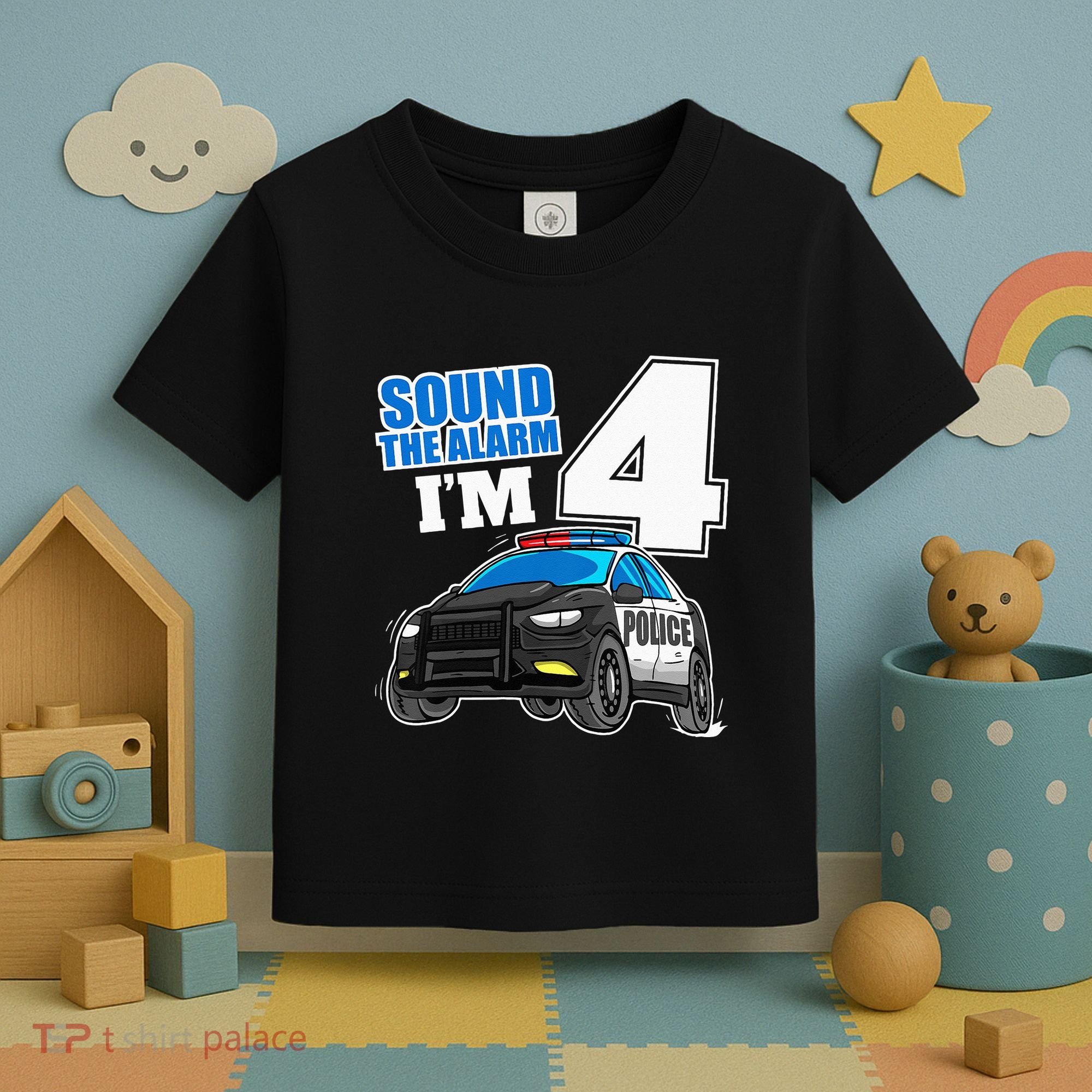 Police Car 4th Birthday Boy 4 Cop Policeman Officer Four Toddler T-Shirt