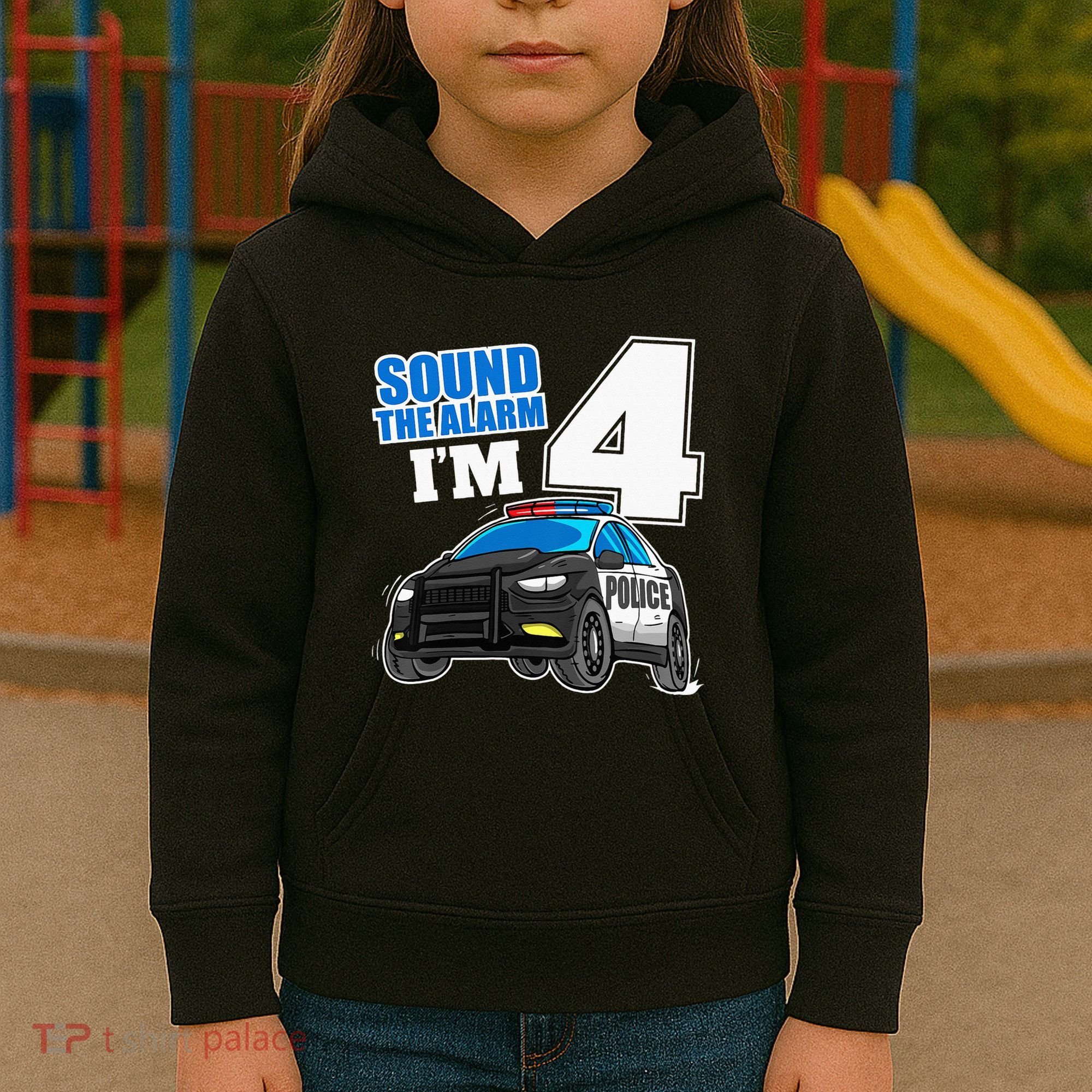 Police Car 4th Birthday Boy 4 Cop Policeman Officer Four Kids Hoodie