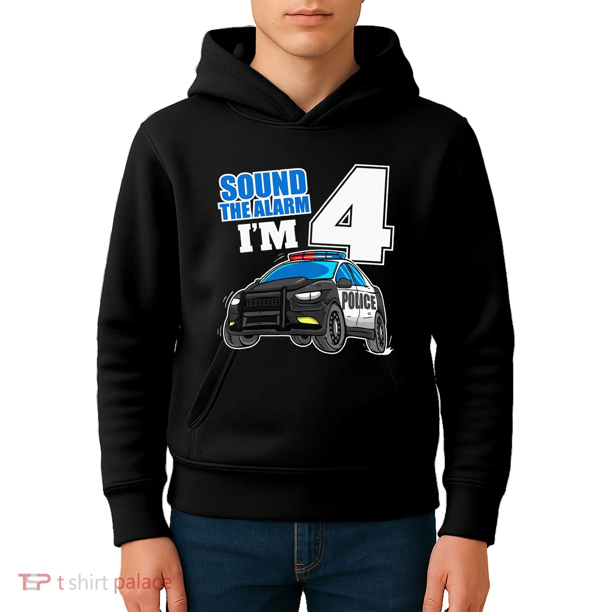 Police Car 4th Birthday Boy 4 Cop Policeman Officer Four Kids Hoodie