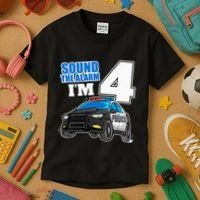 Police Car 4th Birthday Boy 4 Cop Policeman Officer Four Kids T-Shirt thumb 3