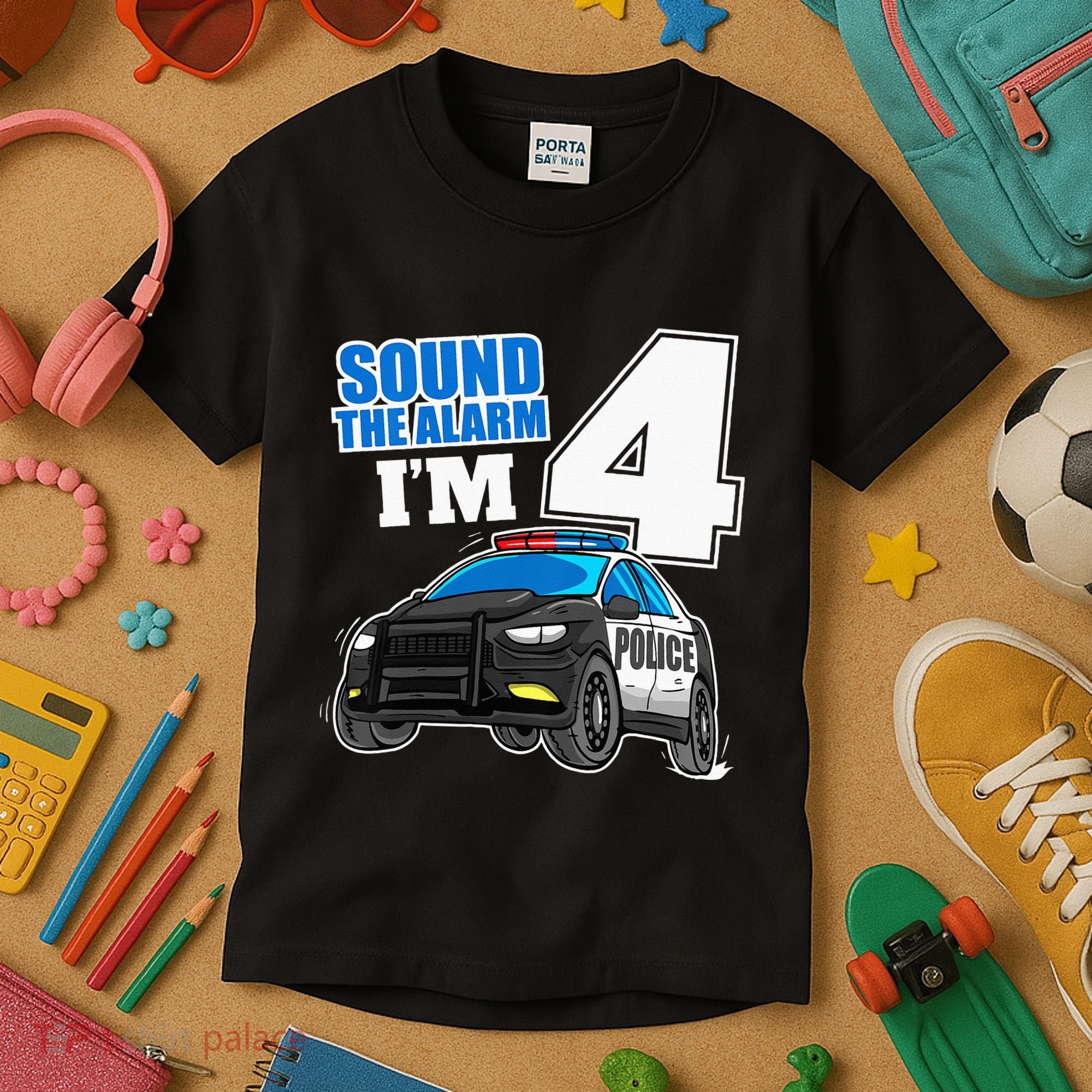 Police Car 4th Birthday Boy 4 Cop Policeman Officer Four Kids T-Shirt