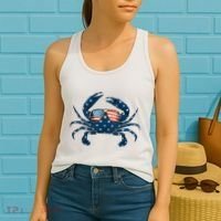 Patriotic Crab 4th Of July Usa Crustacean Seafood Crabbing Women's Tank Top thumb 2