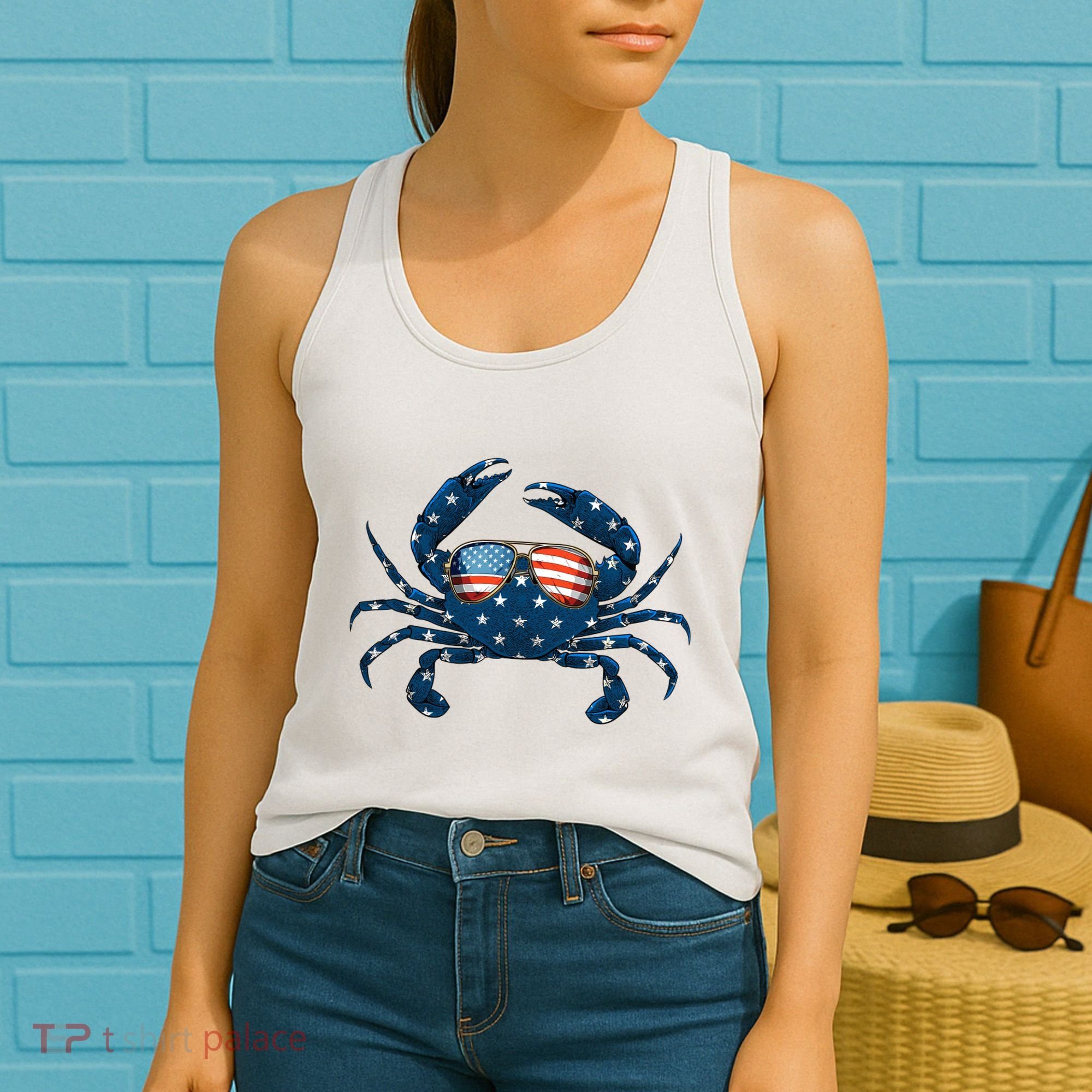 Patriotic Crab 4th Of July Usa Crustacean Seafood Crabbing Women's Tank Top
