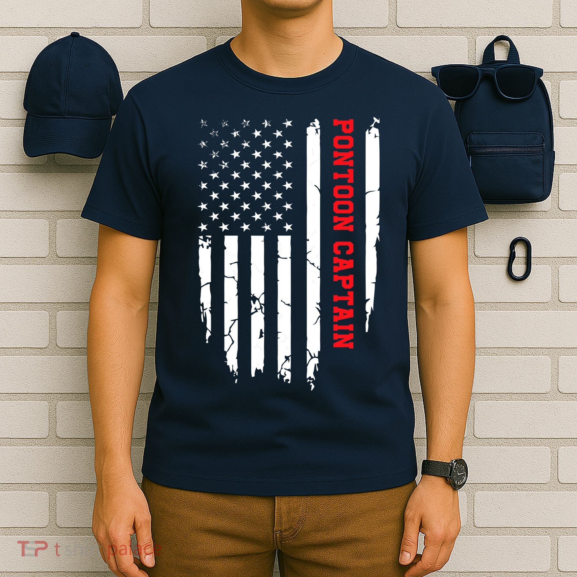 Pontoon Captain American Flag Pontooning Pontoon Boating T-Shirt