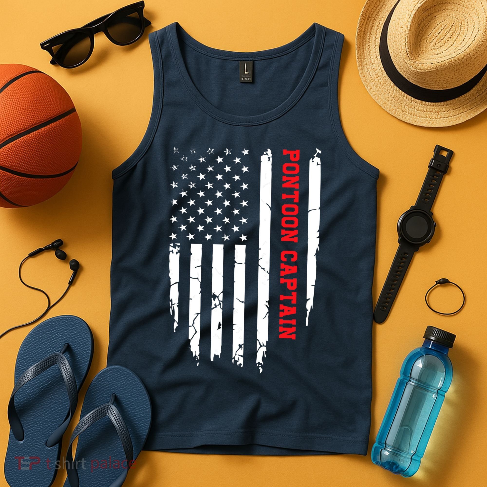 Pontoon Captain American Flag Pontooning Pontoon Boating Tank Top