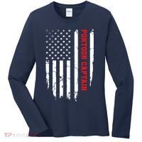 Pontoon Captain American Flag Pontooning Pontoon Boating Women's Long Sleeve Shirt thumb 0