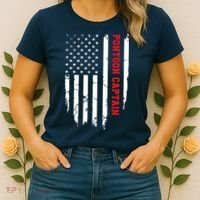 Pontoon Captain American Flag Pontooning Pontoon Boating Women's T-Shirt thumb 2