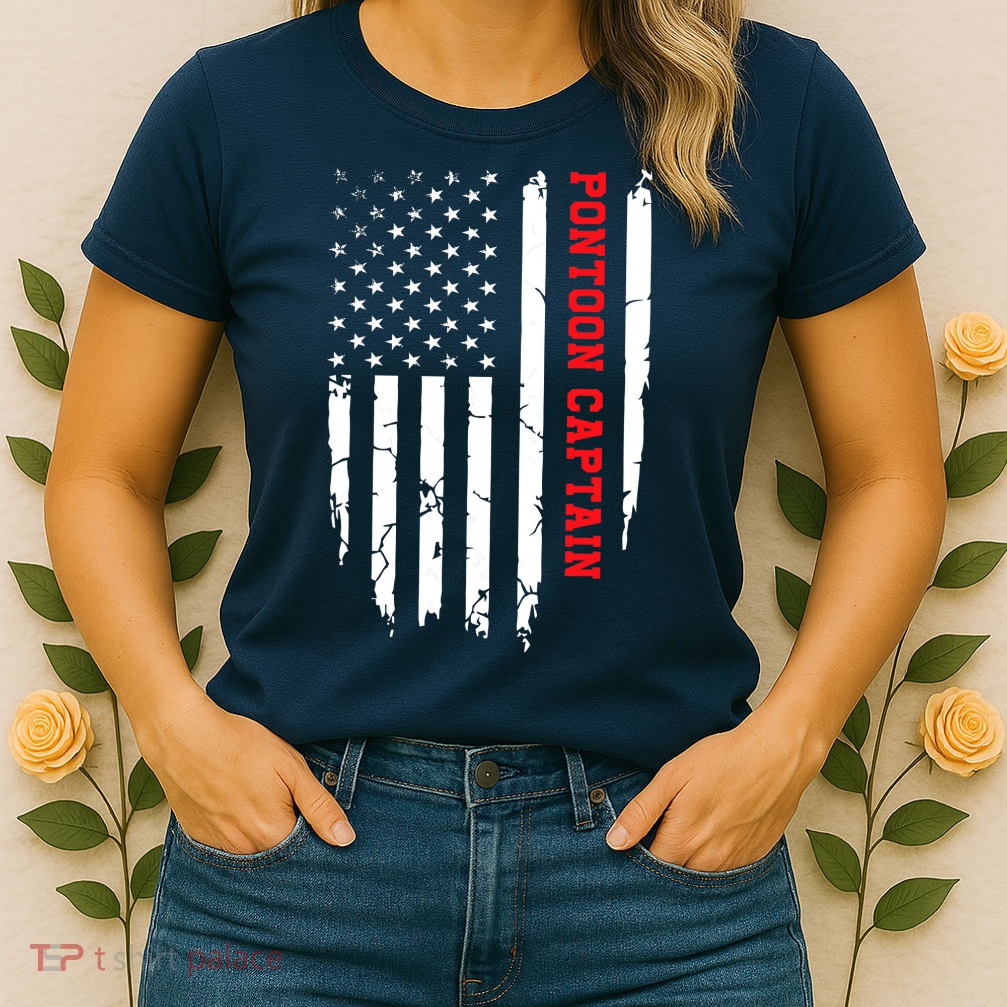 Pontoon Captain American Flag Pontooning Pontoon Boating Women's T-Shirt