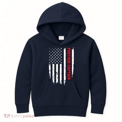 Pontoon Captain American Flag Pontooning Pontoon Boating Kids Hoodie
