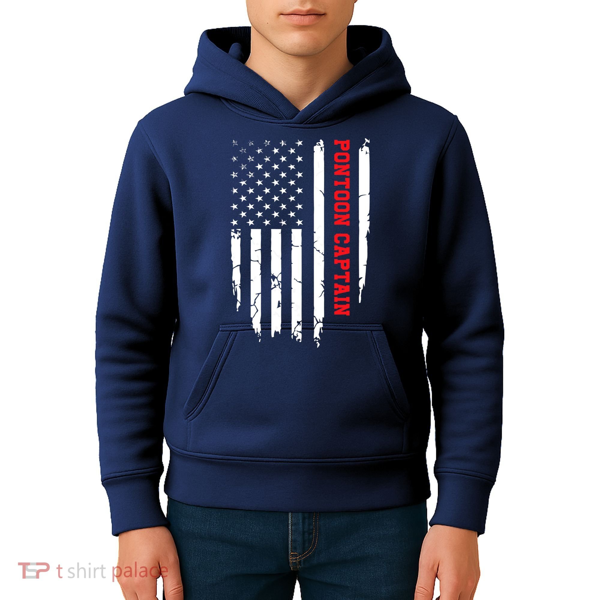 Pontoon Captain American Flag Pontooning Pontoon Boating Kids Hoodie