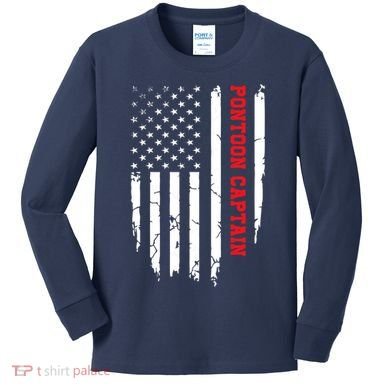Pontoon Captain American Flag Pontooning Pontoon Boating Kids Long Sleeve Shirt